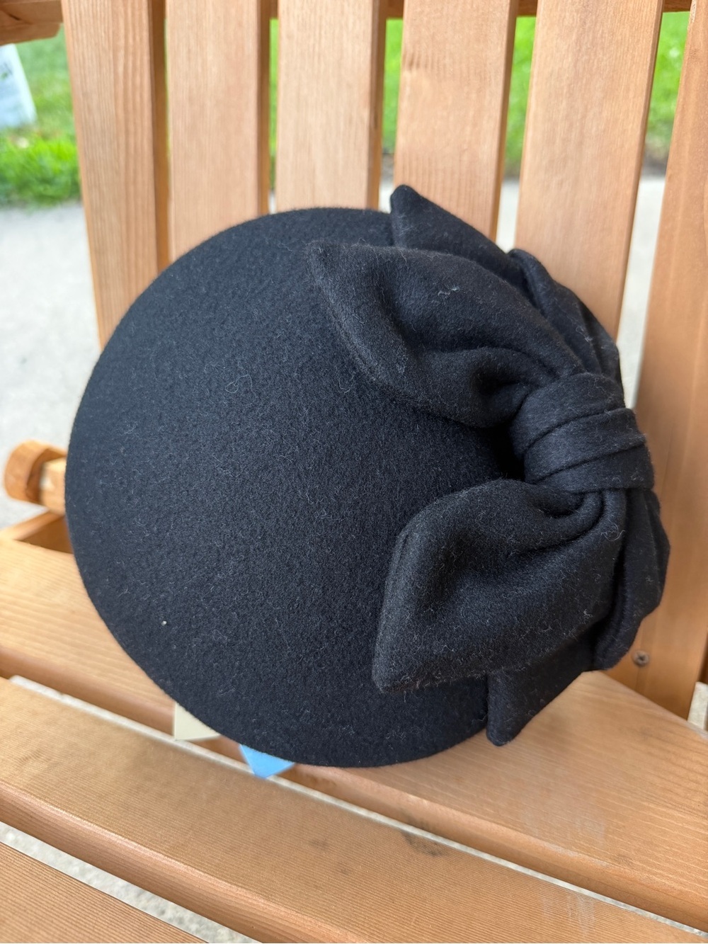 Lawliet Black Wool Felt Pillbox Hat Fascinator Large Bow Cocktail Church One Sz